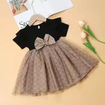 Платье принцессы кофейного цвета в скандинавском стиле с бантом для девочек 100 cm чёрный