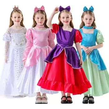 Платье принцессы на день рождения для девочек, розовое, синее, костюм для косплея, длинные платья, одежда для выступлений, вечеринок, Хэллоуина, Рождества, платье для детей, детей 150