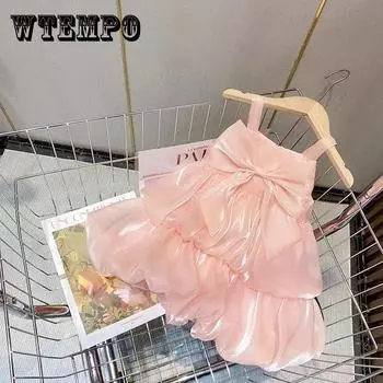 Платье принцессы на подтяжках для девочек, летнее корейское модное платье-пачка без рукавов с жилетом 140 розовый