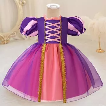Платье принцессы Рапунцель на Хэллоуин для девочек, костюмы для косплея, карнавальное фиолетовое платье из тюля для дня рождения, рождественская одежда 6-9M фиолетовый