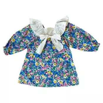 Платье принцессы с цветочным принтом для девочек, юбка длиной до колена, одежда для маленьких девочек 11