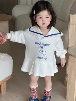 Платье принцессы с длинным рукавом для девочек - Новая осенняя коллекция 2025 в корейском стиле 80 cm