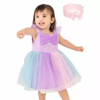Платье принцессы с повязкой на волосы One Piece Girls Snow Queen Rapunzel and Ariel Halloween Dress Up Princess Dress Costume d765 [monoii] Детский