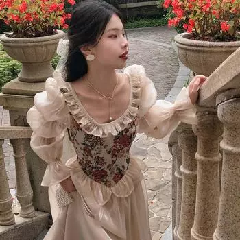 Платье принцессы с пышными рукавами в стиле ретро, длинное платье феи L разноцветный