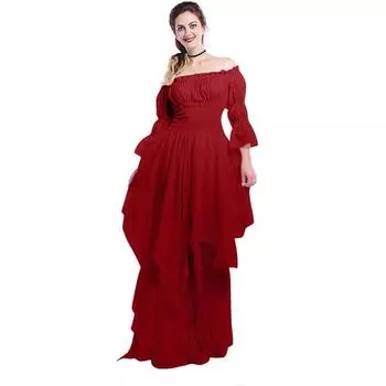 Платье принцессы с рукавами-колокольчиками для косплея, кружево Red XL