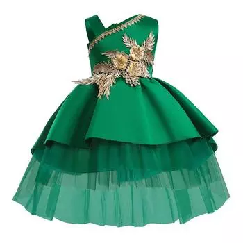 Платье принцессы с вышивкой, детская одежда, зеленое элегантное торжественное бальное платье для девочек, рождественское детское праздничное платье для выпускного вечера