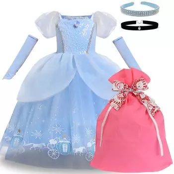 Платье принцессы в подарочном пакете с волосами Хэллоуин Рождество дети 110 120 130 Золушка [Шкаф ангела] [Доставленная лента] (Роскошное платье, группа,