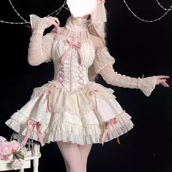 Платье принцессы в стиле Лолиты, милое японское женское готическое кружевное платье с крестом и бантом, милые вечерние платья с оборками для девочек, бандажное платье в стиле Харадзюку, Vestidos S розовый