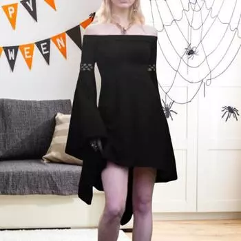 Платье принцессы Yousheng Lady с открытыми плечами, длинными рукавами-колокольчиками, неровным подолом, облегающее, трапециевидное, с вырезом, мини-платье для косплея, коктейльной вечеринки M фиолетовый