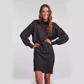 Платье прямого силуэта с блестками, манжетами в рубчик, длинными рукавами. Женские ЧАСТИ XS чёрный