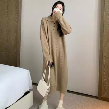 Платье-пуловер для женщин, весна-осень 2023, высококачественное маленькое свободное платье-свитер с французским темпераментом, женское One Size бежевый