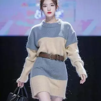 Платье-пуловер, осенне-зимнее вязаное платье средней длины с запахом, свитер на бедрах, легкое роскошное платье с длинным рукавом и круглым вырезом для женщин