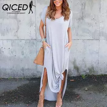 Платье QICED с V-образным вырезом и прорезными карманами S