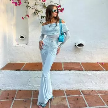 Платье-ретрактор с одной линией плеча из газовой ткани, женское, стильное, модное, темпераментное, сексуальное, микропрозрачное, тонкое платье S синий