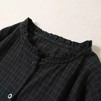 Платье Ridan Mori в клетку с длинными рукавами, осень 2025, новое универсальное платье-кардиган с милым воротником-грибком M