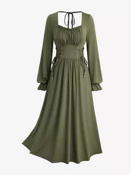 Платье Rosegal больших размеров однотонное со шнуровкой, оборками, сборками и рукавами-поэтами XL