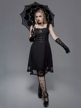 Платье Rosegal Gothic Butterfly Embossed Lace-Up с кружевной отделкой и люверсами без рукавов 2XL чёрный