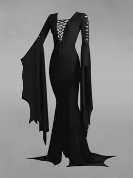 Платье Rosegal Gothic с перекрещенными рукавами-колоколами 3XL чёрный