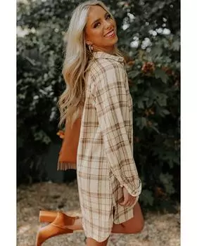 Платье-рубашка цвета хаки в клетку Azura Exchange на пуговицах S хаки