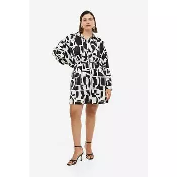 Платье-рубашка из атласа HM кремового цвета с черным узором 1195609001 XSEUR XSP