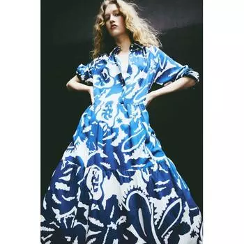 Платье-рубашка из вискозы HM синее с цветочным принтом