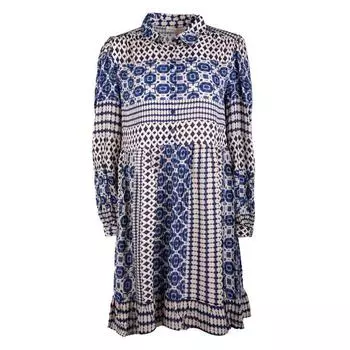 Платье-рубашка из зиндии с длинными рукавами и лоскутным шитьем Женский LA PETITE ETOILE S темно-синий