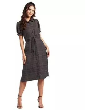 Платье-рубашка на пуговицах с принтом Moomaya для женщин, рубашка миди с коротким рукавом 2XL чёрный