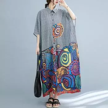 Платье-рубашка с цветочным принтом для женщин весна/лето One Size