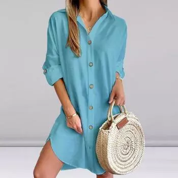 Платье-рубашка с длинными рукавами и отложным воротником, однобортное свободное однотонное платье с нерегулярным подолом, весеннее офисное повседневное мини-платье Dall XL белый