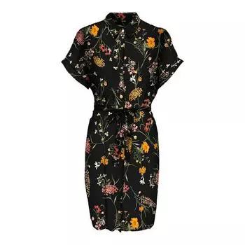 Платье-рубашка с поясом и яркими цветами Женский VERO MODA XS чёрный