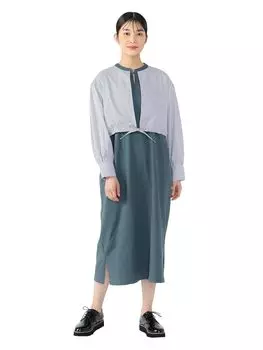 Платье-рубашка в полоску, многослойное, однотонное, ОДИН РАЗМЕР [Beams Heart] для женщин, ЗЕЛЕНЫЙСЕРЫЙ