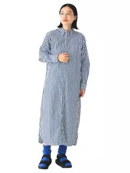 Платье-рубашка в полоску с длинными рукавами и пуговицами, цвет темно-синий, один размер 13260115247 [BEAMS BOY] для женщин тёмно-синий