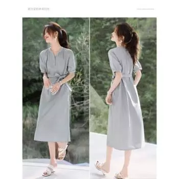 Платье-рубашка во французском стиле, летняя юбка нового стиля, нежное облегающее талию длинное платье-юбка S