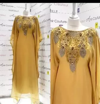 Платье ручной работы, длинное исламское платье в Дубае, стильная Абая Фараша, марокканский кафтан XS жёлтый