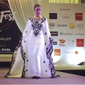 Платье ручной работы, исламское стильное длинное марокканское платье Дубай Фараша, кафтан, Абая XS белый/чёрный