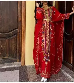 Платье ручной работы, марокканское стильное длинное платье Абая, Дубай, исламский кафтан Фараша XS красный