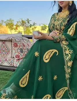 Платье ручной работы, марокканское стильное длинное платье Абая, Дубай, исламский кафтан Фараша XS зелёный