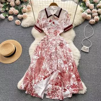 Платье RUGOD, летнее тонкое новое стильное платье с закрытой праздничной рубашкой с принтом на талии, модное платье