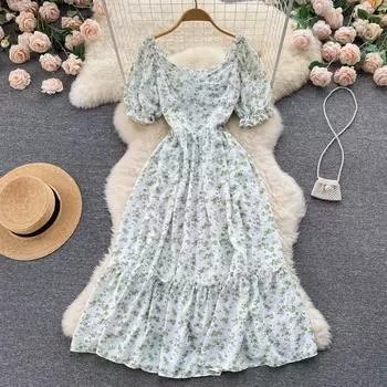 Платье RUGOD с цветочным принтом, новинка 2022 года, женское праздничное стильное облегающее платье средней длины с пышными рукавами и колокольчиком