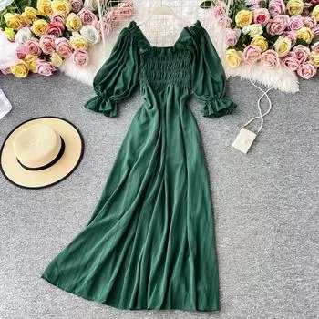 Платье RUGOD с квадратным вырезом, женское летнее платье с объемными рукавами, французская юбка первой любви, фея до щиколотки, фея Qisen, супер фея, Vestidos
