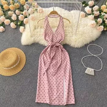 Платье RUGOD с v-образным вырезом и висячим вырезом, новое летнее темпераментное сексуальное праздничное платье с запахом бедра и талией, тонкая открытая спина и низкая грудь