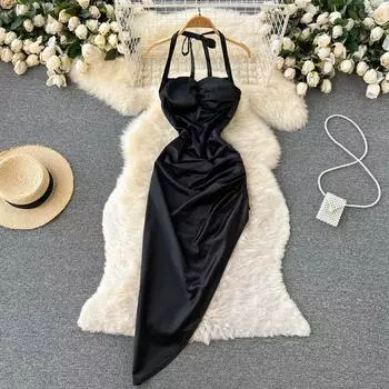 Платье RUGOD с вырезом на шее, новинка лета 2022, темпераментное легкое платье знакомого стиля, нестандартное сексуальное маленькое платье