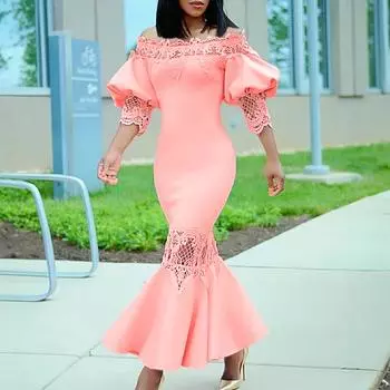 Платье-рыбий хвост с кружевом на одно плечо — летний европейский и американский стиль XXXL чёрный