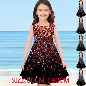 Платье с 3D принтом для девочек, градиентное маленькое цветочное полосатое платье с цветными полосками, детское праздничное платье принцессы без рукавов для девочек, майка 80 красный