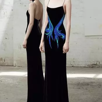 Платье с аппликацией, мягкая ручная вышивка, сверкающая одежда «сделай сам», сетка, двухцветная вышивка с блестками, аппликация, швейный магазин C синий