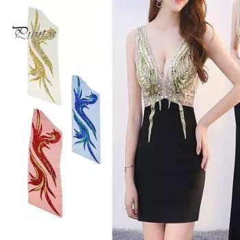 Платье с аппликацией, мягкая ручная вышивка, сверкающая одежда «сделай сам», сетка, двухцветная вышивка с блестками, аппликация, швейный магазин C синий