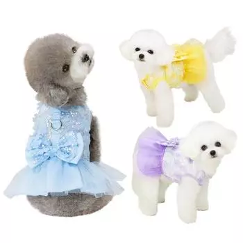 Платье с бантом для домашних собак и кошек, летняя милая одежда принцессы для маленьких собак L