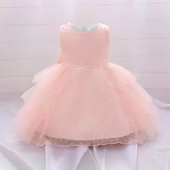Платье с бантом для маленьких девочек, кружевные детские праздничные платья в горошек для первого дня рождения для новорожденных, розовая одежда принцессы для девочек 70CM розовый/персиковый