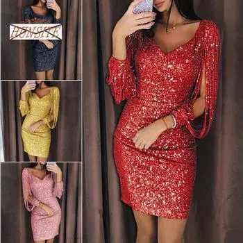 Платье с блестками и блестками, мини-блестящее женское платье для свиданий XXXXXL чёрный