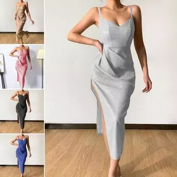 Платье с блестками, женская одежда от M до 3XL, стильное однотонное женское коктейльное платье, одежда для свиданий M серебряный